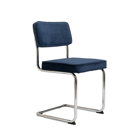 Rupert Spisebordsstol Velour, Kromfarvede Metalben, Blød Polstring, Koldskum, 50x53x84cm - Max 110kg - Perfekt Siddekomfort - Elegant Design - Blå 