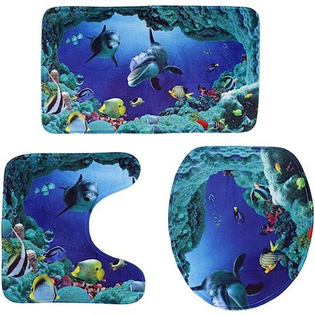 3-delat badrumsmatta set - havsmönster