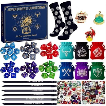 Moorle DND Dice Joulukalenteri 2025 Adventtikalenteri 24 päivää noppien ja roolipelitarvikkeiden kanssa