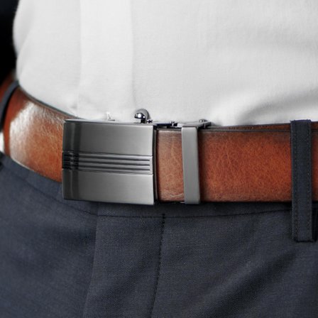 Cognac Leather Auto Lock Belt for Men - Leather Belts