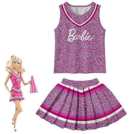 Halloween Børns Piger Barbie Cheerleader Cosplay Kostume Sæt Tank Vest Toppe Plisseret Miniskørt Uniform Festtøj