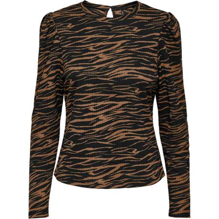 Only, Onlova l/s puff top jrs toasted coconut/rebe Zwart, Dames, Maat:XL