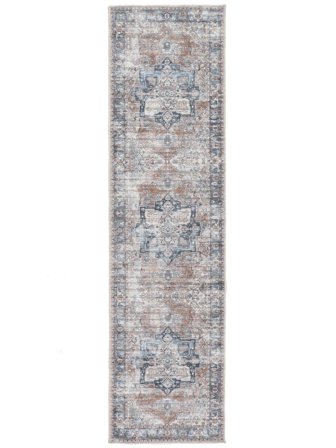 Lavable Dhabi Oriental Terracotta/Bleu Tapis Corridor Petit Oeko-Tex