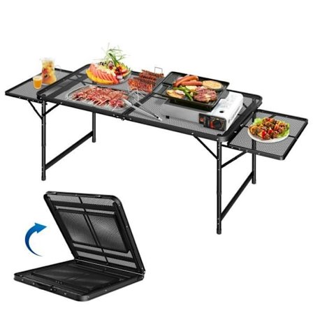 UISEBRT Litet hopfällbart campingbord höjdjusteringar med metallskrivbord 176x60x64,5 cm för picknickfiskgrill