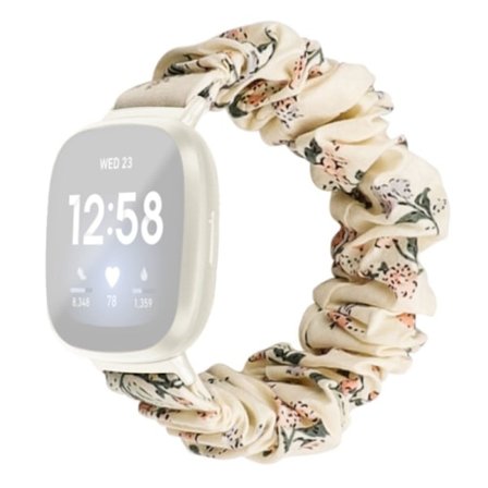Fitbit Sense 2 / Versa 4 klockarmband med elastiskt tygmönster - Milky Vit / Honeysuckle