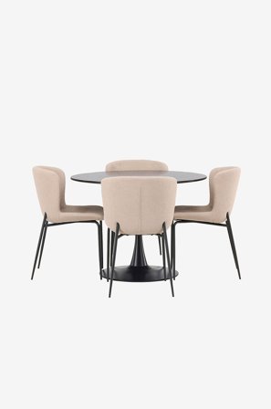 Venture Home - Ruokailuryhmä Glade ja ruokapöydän tuolit Modesto, 4 kpl - Musta - Ruokailuryhmä 4 hengelle - - Homeroom