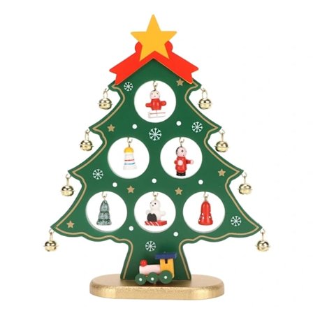 Green Wooden Christmas Tree, Tabletop Decoration, Desktop Christmas Tree with Mini Ornaments for Table Decoration
