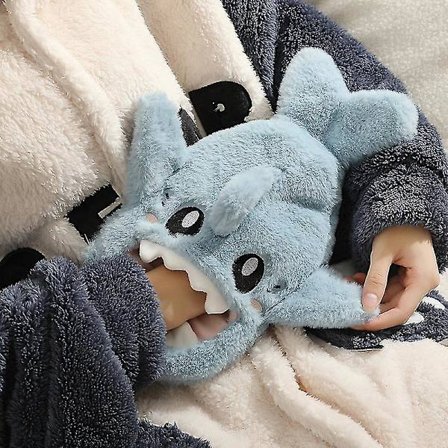 1000ml Varmavattenflaska Plush Haj Vattenfylld Varmavattenflaska För Kvinnor Varma Händer Och Fötter Håll Varma Händer (Blå)