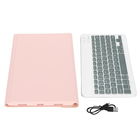 Mini trådlöst tangentbord 11,5 tum tyst skrivande vattentätt ultratunt bärbart tangentbord med läderfodral för Xiaoxin Pad Pro5 rosa