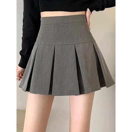 Vintage harmaa laskostettu hame Naisten Kawaii korkeavyötäröiset minihameet korealaiset muotikouluun univormut Harajuku Streetwear