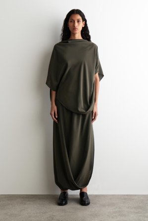 COS Women's Draped Silk Midi Skirt in Brown