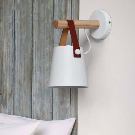 Nordisk stil belte vegglampe E27 Enkel moderne massiv tre vegglampe kreativ personlighet soverom gang sengekanten ins vegglampe 22*13cm hvit 1 stk