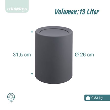 13L plastavfallsbehållare med svängbart lock – för badrum/kök