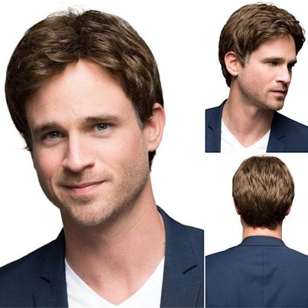 Mordely Herr stilig peruk Brun kort raka peruker Layered Peruk Party