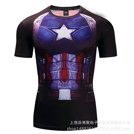Digital Print Superman Kortærmet Captain America Sports Stramt Tøj Hurtigtørrende Fitness Stretch T-shirt