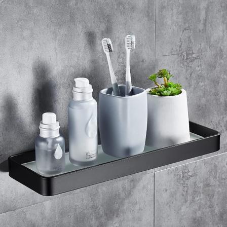Dusjhylle uten boring, veggmontert hylle, baderomshyller med oppbevaringsarrangør, rustfritt, ingen skade, herdet glass, aluminium, plass til 
