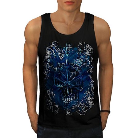 Blue Rose Skull Men Blacktank Top