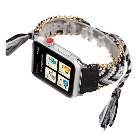 Apple Watch Series 4 44mm fashionabelt vävt klockarmband - Svart