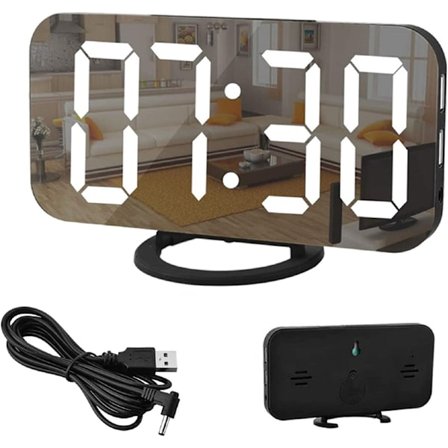 Digital Alarm Clock, 6,5" Stor Skjerm LED Speil Alarmklokke
