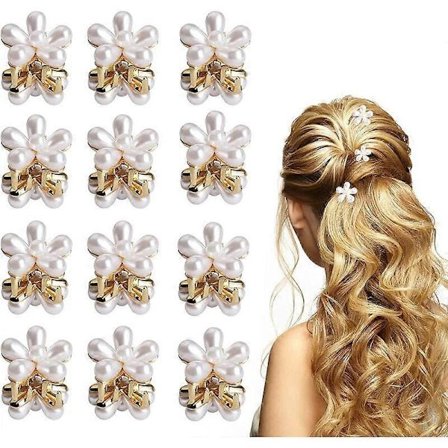 12 stk. Mini Hårklemmer i Blomsterform med Perler Mini Hårspænde Perle Hårklemme Håraccessoar til Kvinder og Piger