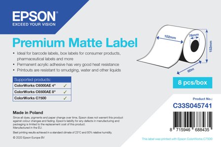 Epson Premium - sammenhengende etiketter - matt - 8 rull(er) - Rull (10,2 cm x 60 m)