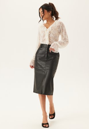 VILA - Vidagmar Hw Midi Coated Skirt - Black - Kläder - - Bubbleroom