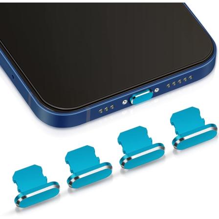 (Tummansininen) 4 pölypistoketta yhteensopiva iPhone 11, 12 pölytiivis lataussuoja yhteensopiva iPhone 11, 12, Pro, Max/X/XS/XR, 7, 8 Plus, iPad Mini/