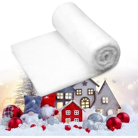 Julesnøtepperull - 240 x 80 cm - Tykt og mykt kunstsnøteppe - Hvit