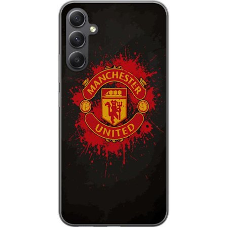 Kompatibelt Mobildeksel til Samsung Samsung Galaxy S23 FE Manchester United logo i rød og gul farge med røff sportslig bakgrunn