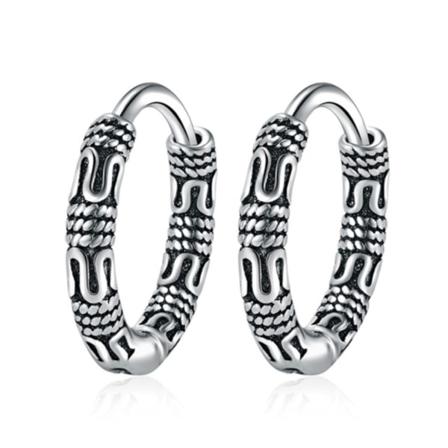 Svart Vintage Cool Stor Rund Indisk Boho 925 Sterling Sølv Hoop Øredobber For Menn Kvinner Trendy Tykk Smykker