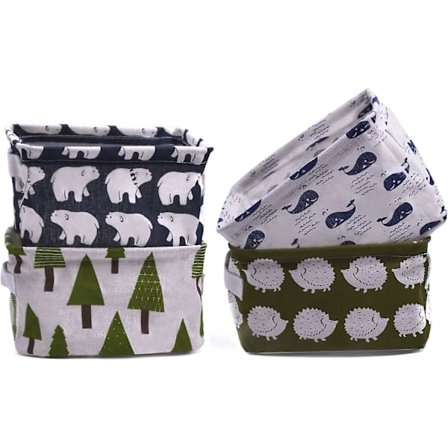 Små lærreds opbevaringskasser, 4 stk. Mini søde sammenklappelige stofopbevaring