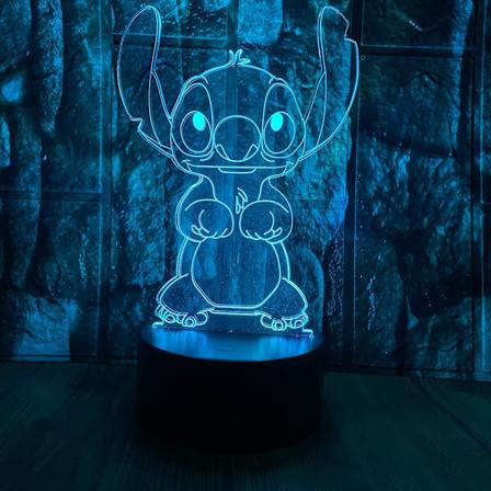 Anime Figur Star Baby Animals Stitch Lilo og Stitch 3D LED Optisk Illusjon Dekorasjon Bordlampe 16 Farger Fjernkontroll Visuell