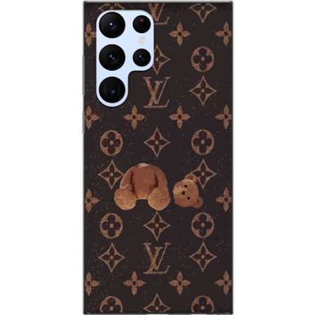 Kompatibel Mobilcover til Samsung Samsung Galaxy S22 Ultra 5G Luksuriøst monogrammønster med knust bamse i mørk modeæstetik