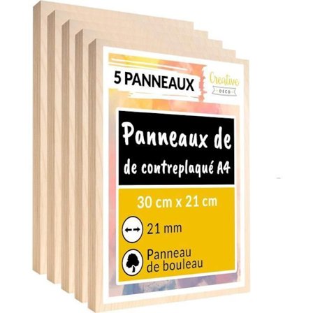 Creative Deco 5 x A4 Plywood 21mm | 300 x 210 x 21 mm | Rå björkskiva | Laserskuren panel | Pyrografigravyr