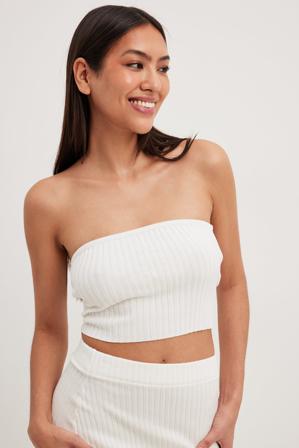 Susanna Wurz x NA-KD Ribbstickad bandeau-topp - Tubtoppar - Vit - Large