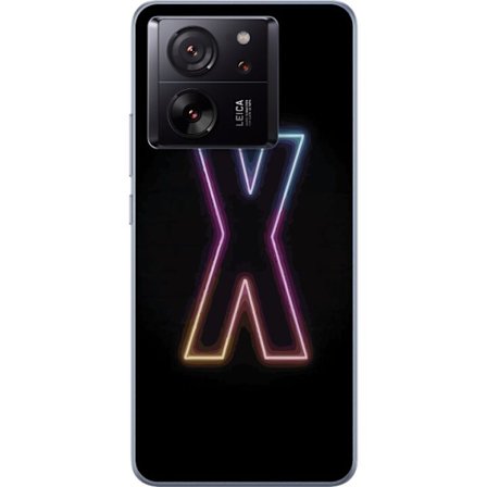 Yhteensopiva Puhelinkuori Xiaomi Xiaomi 13T Neonkirjain X voimakkaissa väri vaihteluissa mustaa taustaa vasten, voimakas typografinen suunnittelu sel