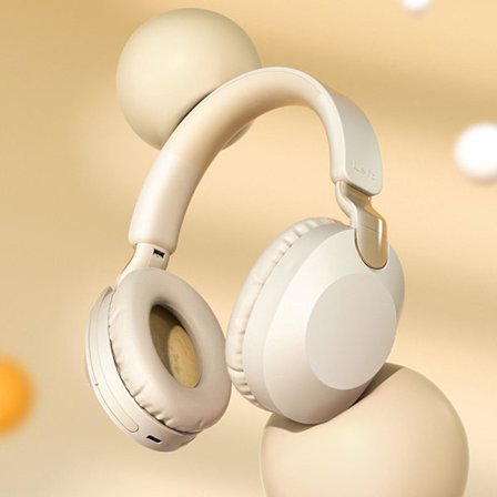 Hörlurar för spel med runt öra, bas, surroundljud och brusreducerande mikrofon, Bluetooth (beige)