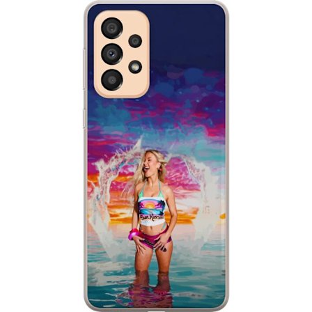 Kompatibel Mobilcover til Samsung Galaxy A33 5G Blond kvinde i farverigt strandtøj, der leger i havet ved solnedgang