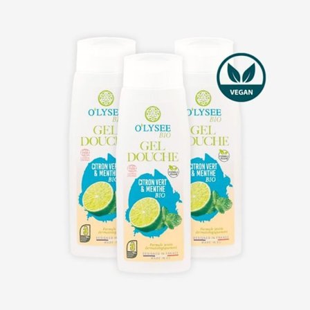 Förpackning med 3x250ml EKOLOGISK DUSCHGEL LIME & MINT O'LYSEE OP3GDBCVM