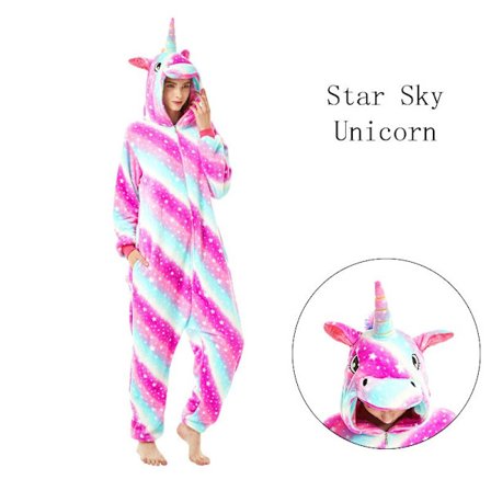 Drage Onesie Voksen Dyr Enhjørning Pyjamas Kostume Varm Blød Stitch Natdragt Overall Vinter Jumpsuit Pijama Cosplay Star Sky TianMa