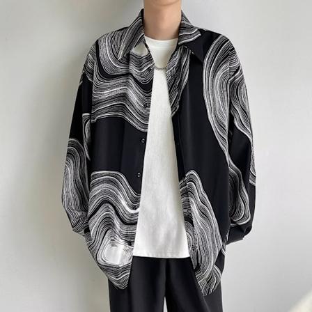 Sommer Sort Maleri Tynd Trøje Mænd Mode Mærker Design Kort Slank Skjorte Trendy Mænds Tøj Langærmet Skjorte 200 24 Ny Figure Color M