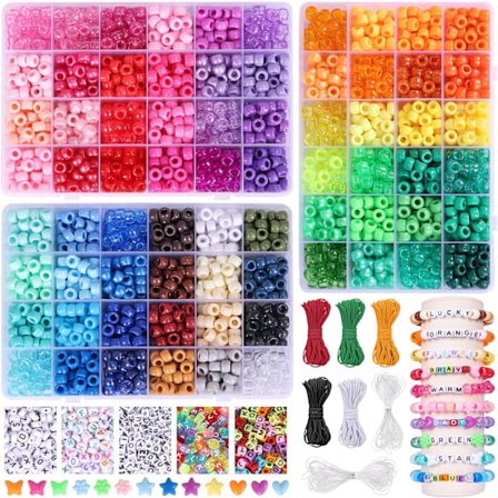 4700 stk, 72 farger Pony Beads Rainbow Kandi Bead for Bracelets Making Kit, 3600 stk 9mm plastperler og 1000 stk bokstavperler, alfabetperler for Br