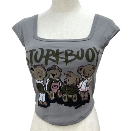 Dam Tank Top Söt Björntryck Fyrkantig Hals Slim Fit BH Vaddering Andningsbar Camisole Fest Utomhus Mörkgrå Fri Storlek 40 kg till 60 kg