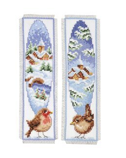 Broderikit Bokmärken Vinterfåglar 2-pack