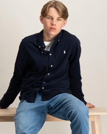 Polo Ralph Lauren Featherweight Cotton Mesh Shirt Blau Hemden Jungen - Kids Brand Store