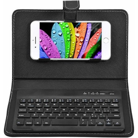 Universal trådløst Bluetooth-tastatur, flipdeksel med holder, for iOS/Android mobiltelefoner, svart-