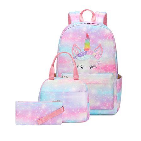 Tie Dye Ryggsäck Set för Flickor, 16.5 tum, 3 Delar - Inkluderar Fällbar Lun