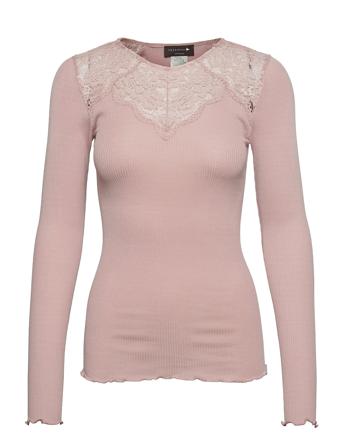 Silk T-Shirt Ls W/Lace Pink Rosemunde