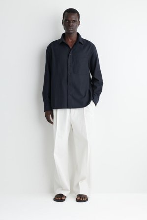 COS Men's Camicia In Twill Dalla Vestibilità Rilassata in Blu