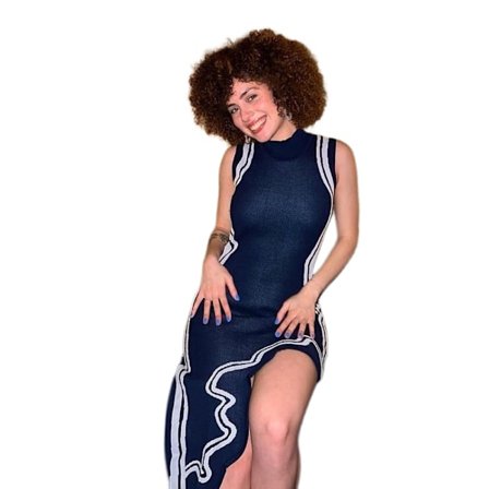 Kvinde Kjole Mode Casual Stropløs Kontrast Stribet Strikket Sweater Kjole (Navy Blue M)